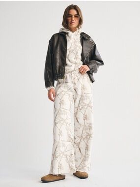 Abercrombie and Fitch Cream Camo Hoodie and Wide Leg Pant Set